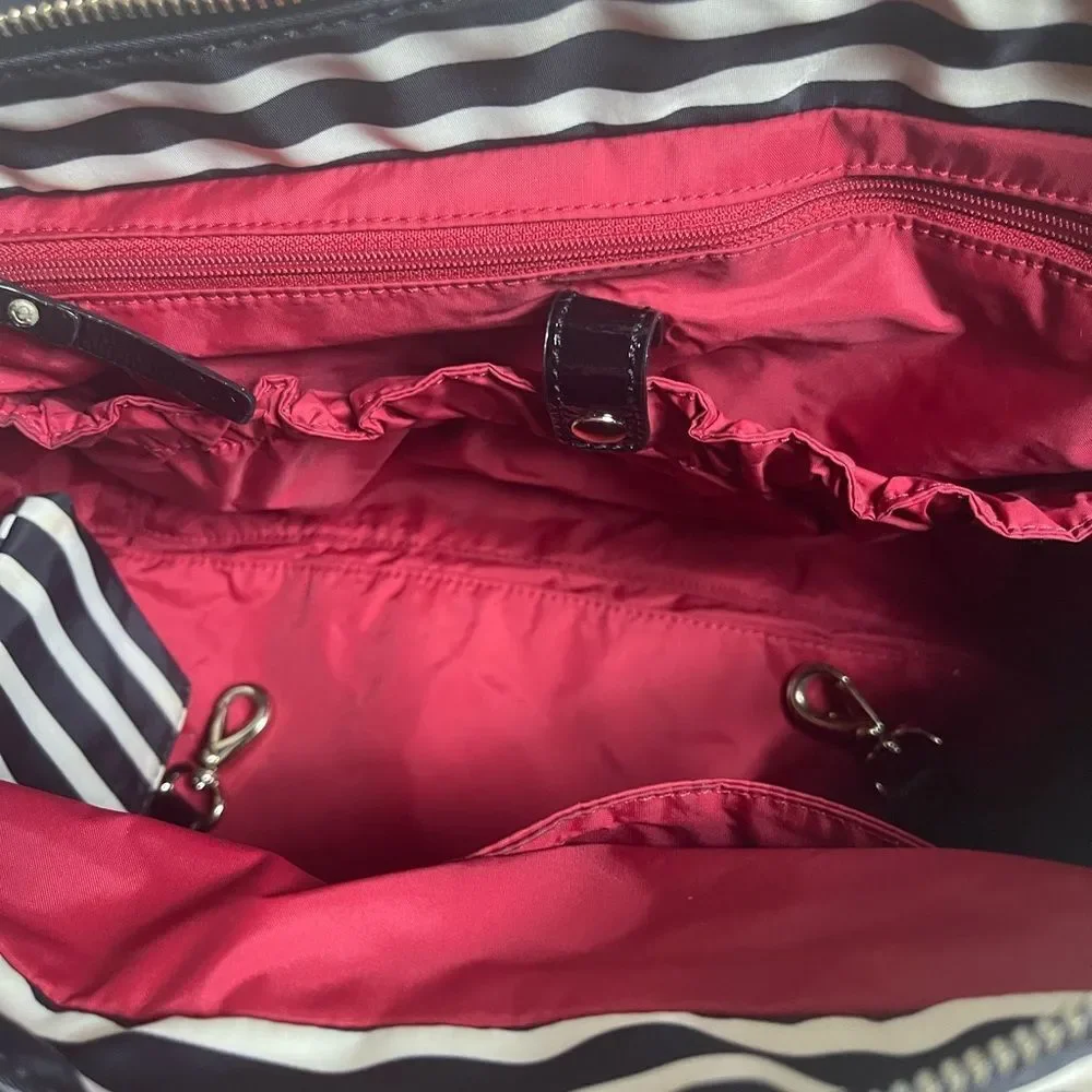 Kate Spafe large black & white striped Nylon diaper bag/travel bag